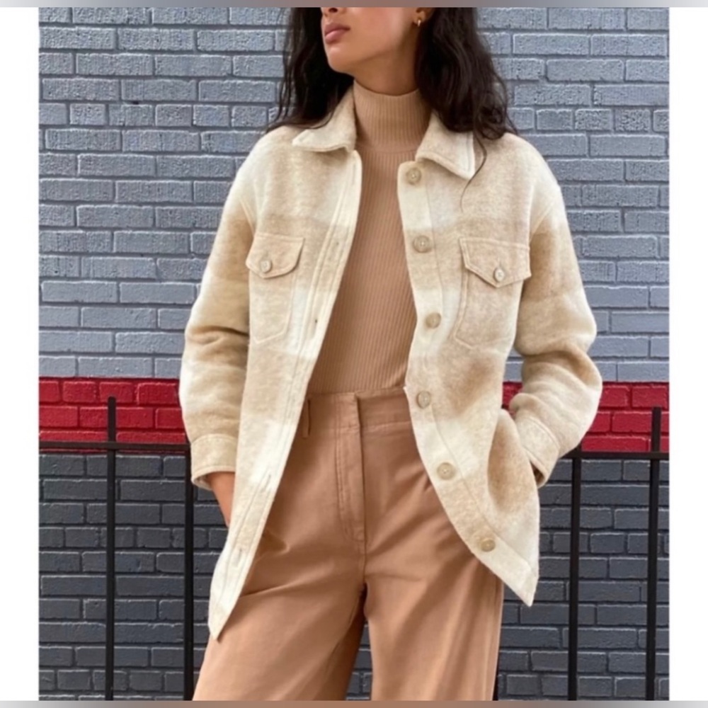 Rare Aritzia Wilfred Free Plaid Merino Wool Ganna Jacket Fall Relaxed Warm
